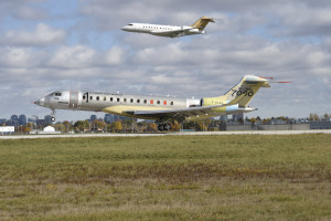 Vol inaugural du Bombardier Global 7000 à Downview. Photo: Bombardier Aéronautique.
